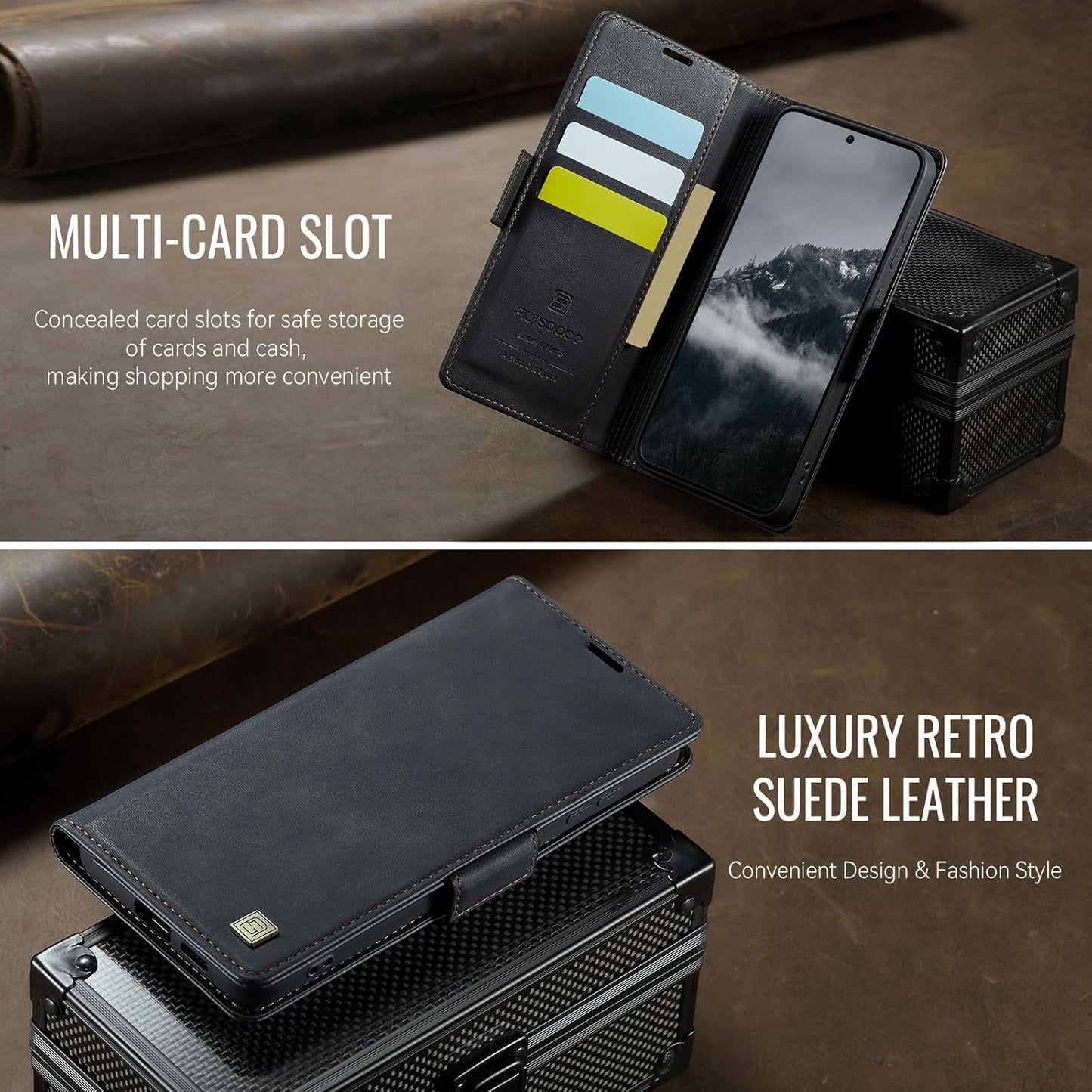 iTape Soft leather wallet case for Samsung Galaxy S24 Ultra, RFID (anti-theft), wallet card slot flip cover stand for Samsung Galaxy S24 Ultra Support wireless charging Brown
