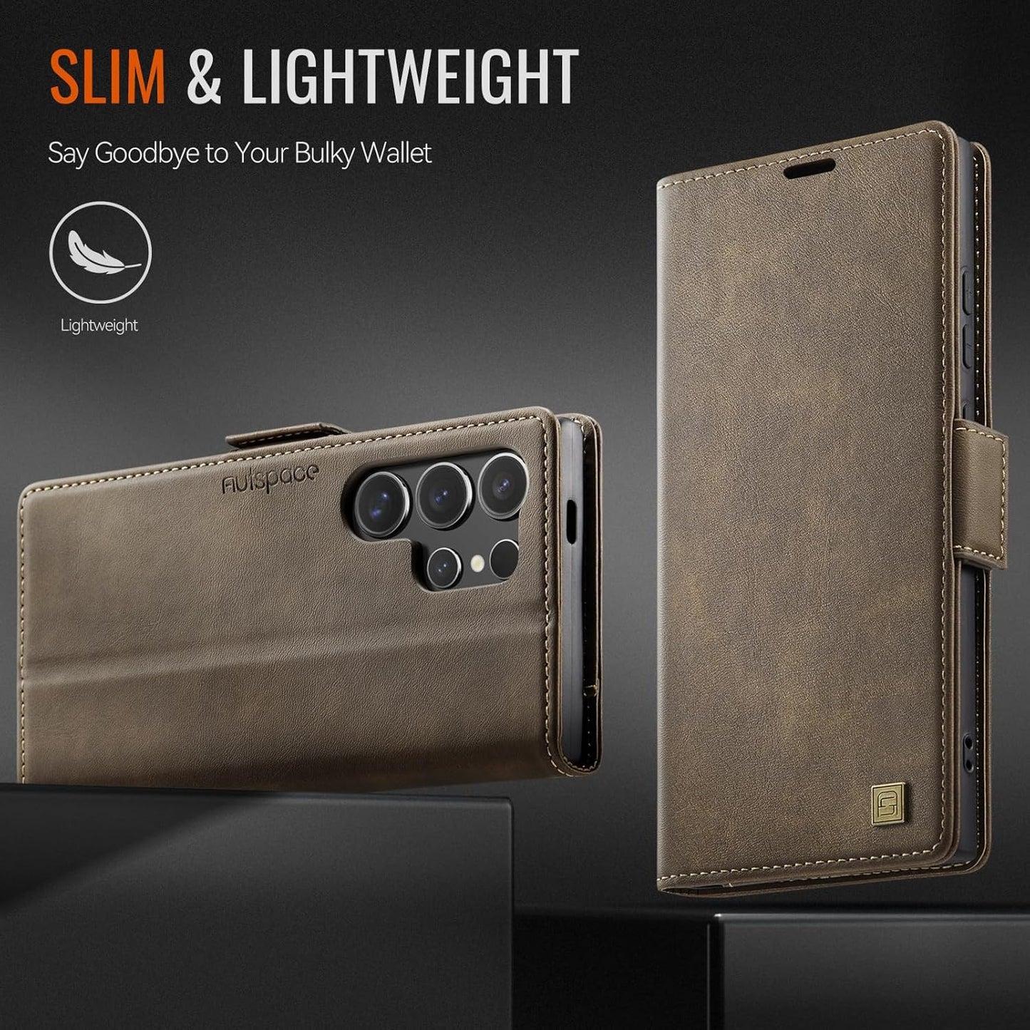 iTape Soft leather wallet case for Samsung Galaxy S24 Ultra, RFID (anti-theft), wallet card slot flip cover stand for Samsung Galaxy S24 Ultra Support wireless charging Brown