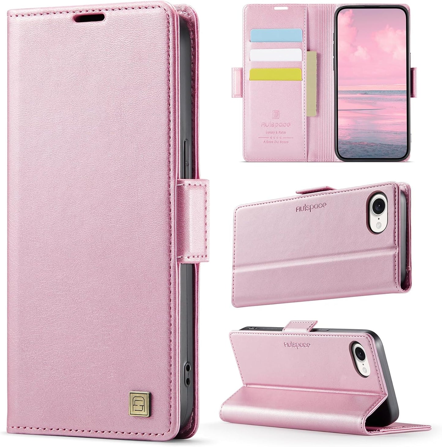 Soft leather wallet case for iPhone 16E, RFID (anti-theft), wallet card slot flip cover stand for iPhone 16E Support wireless charging Gray