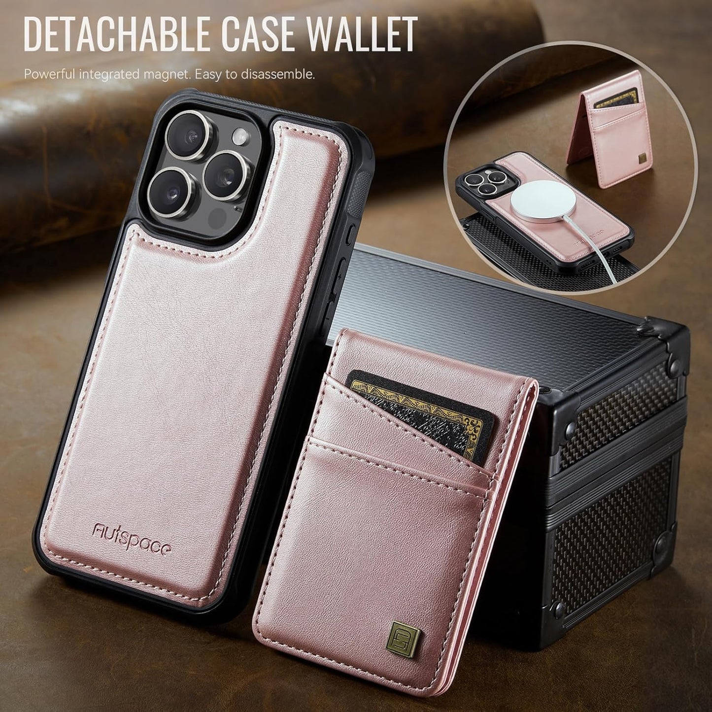 Up and down card holder mobile phone case suitable for iPhone 14 Pro max, RFID (anti-theft), supports car magnetic suction function, card slot wallet holder Black