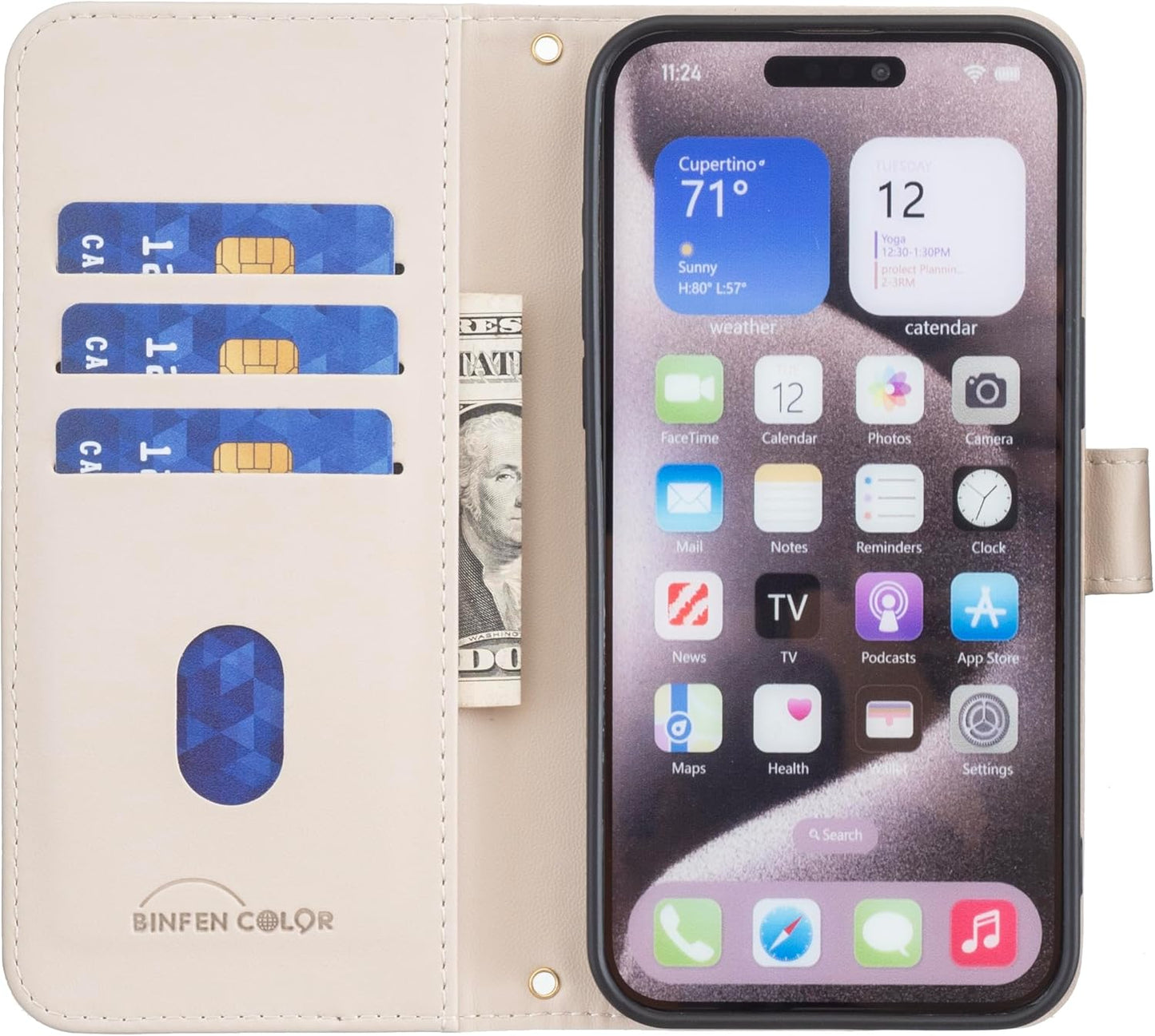 Plaid Wallet Phone Case for iPhone 16E, Wallet Phone Case, Flip Stand, Credit Card Slot Wallet With wrist strap Green