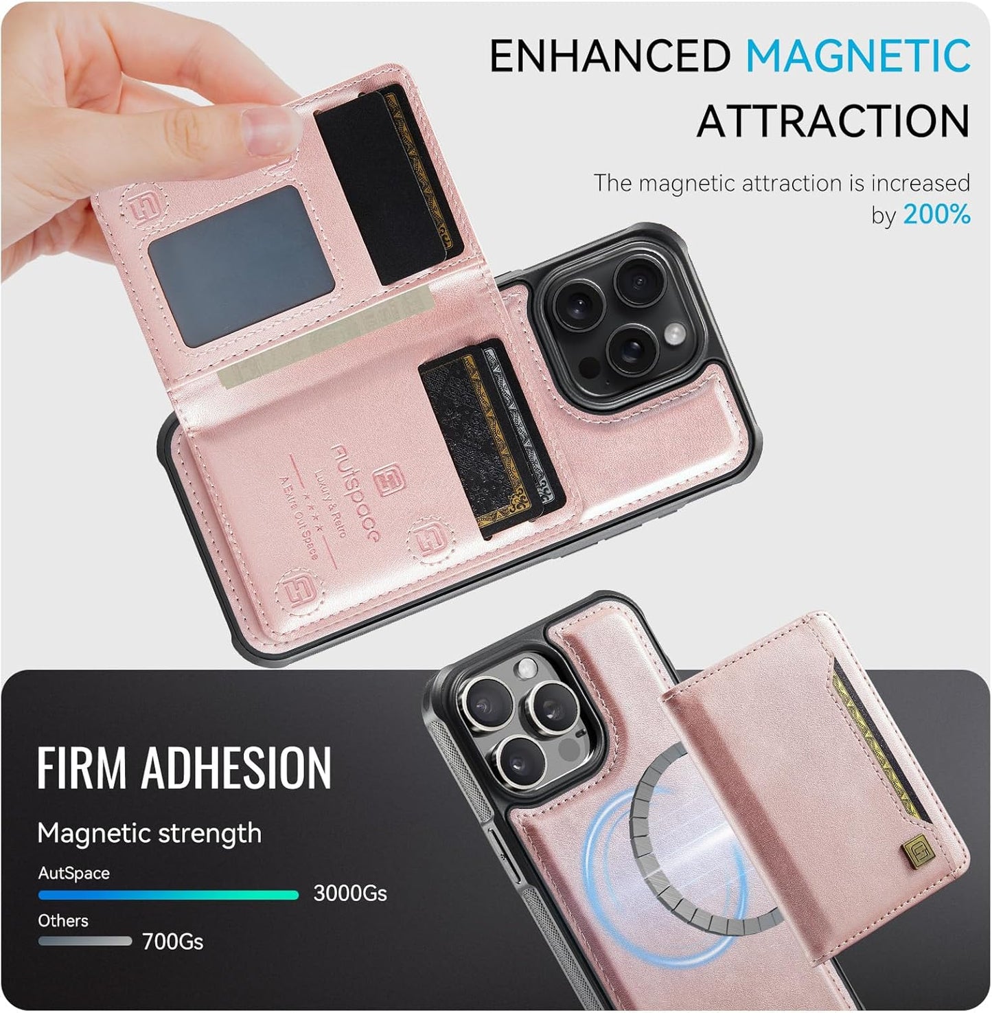 Double magnetic card holder mobile phone case for iPhone 14 Pro max, RFID (anti-theft), supports car magnetic suction function + multi-directional bracket Gray