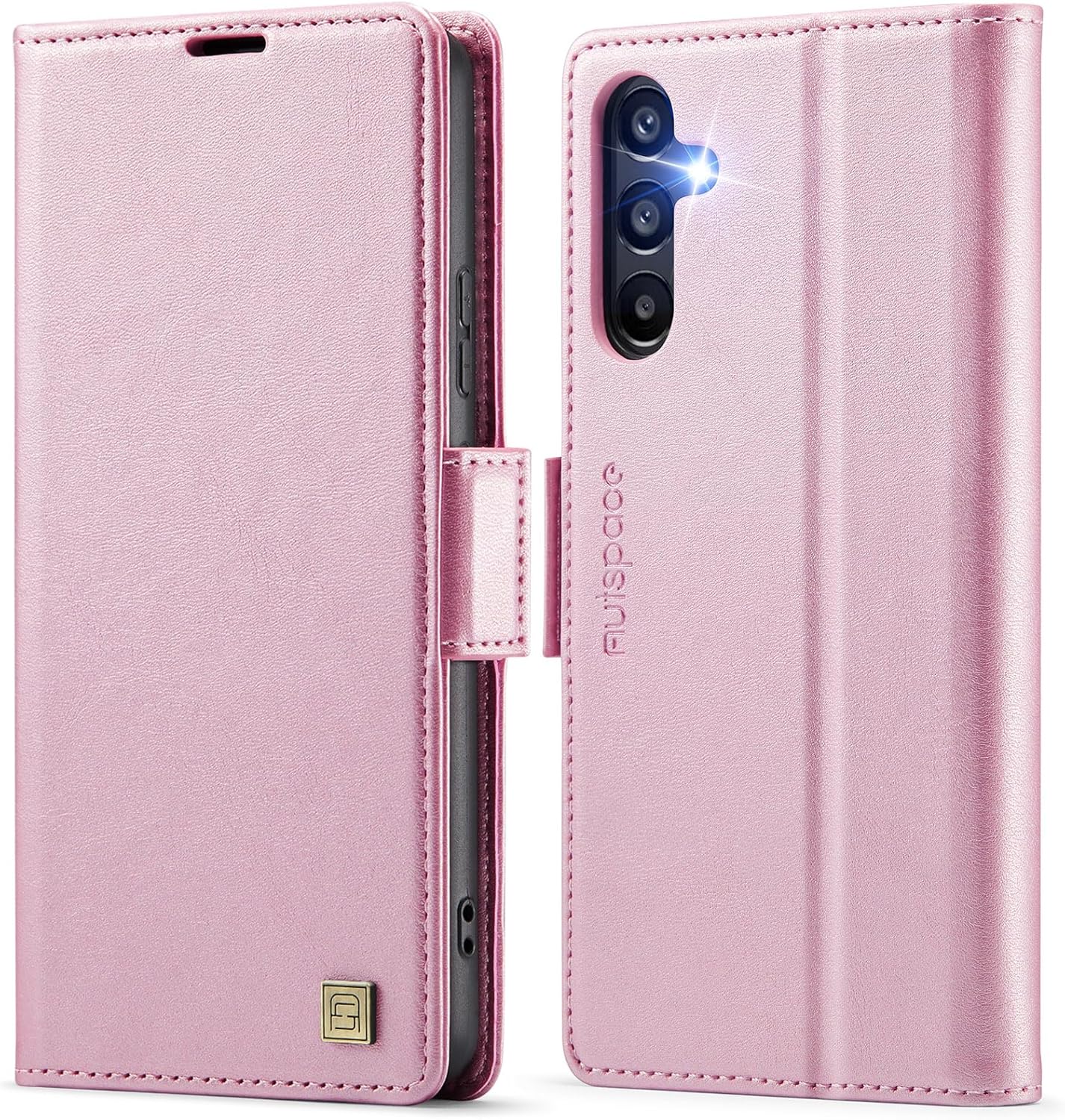 iTape Soft leather wallet case for Samsung Galaxy A54, RFID (anti-theft), wallet card slot flip cover stand for Samsung Galaxy A54 Support wireless charging Rose Gold