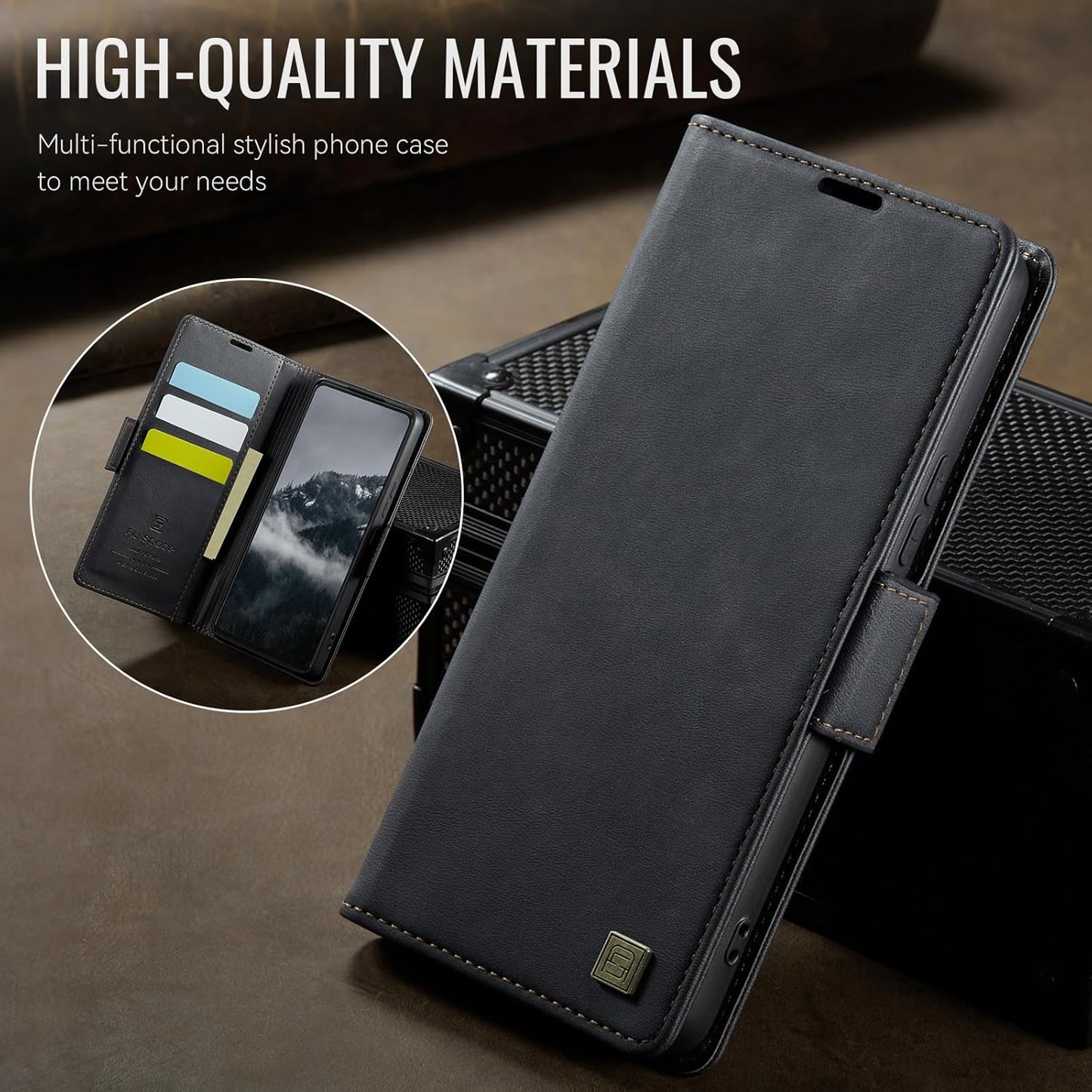 iTape Soft leather wallet case for Samsung Galaxy A35, RFID (anti-theft), wallet card slot flip cover stand for Samsung Galaxy A35 Support wireless charging Black