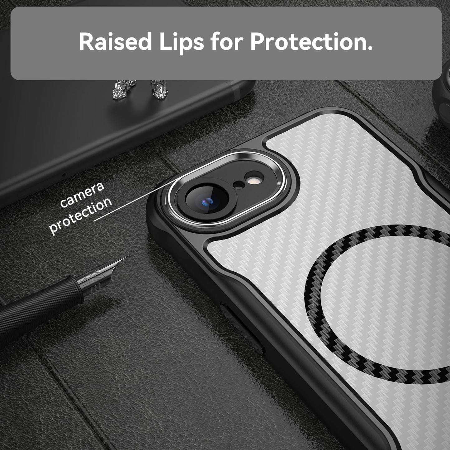 Magnetic carbon fibre case for iPhone 16E, support wireless charging, carbon fibre shockproof slim case Purple