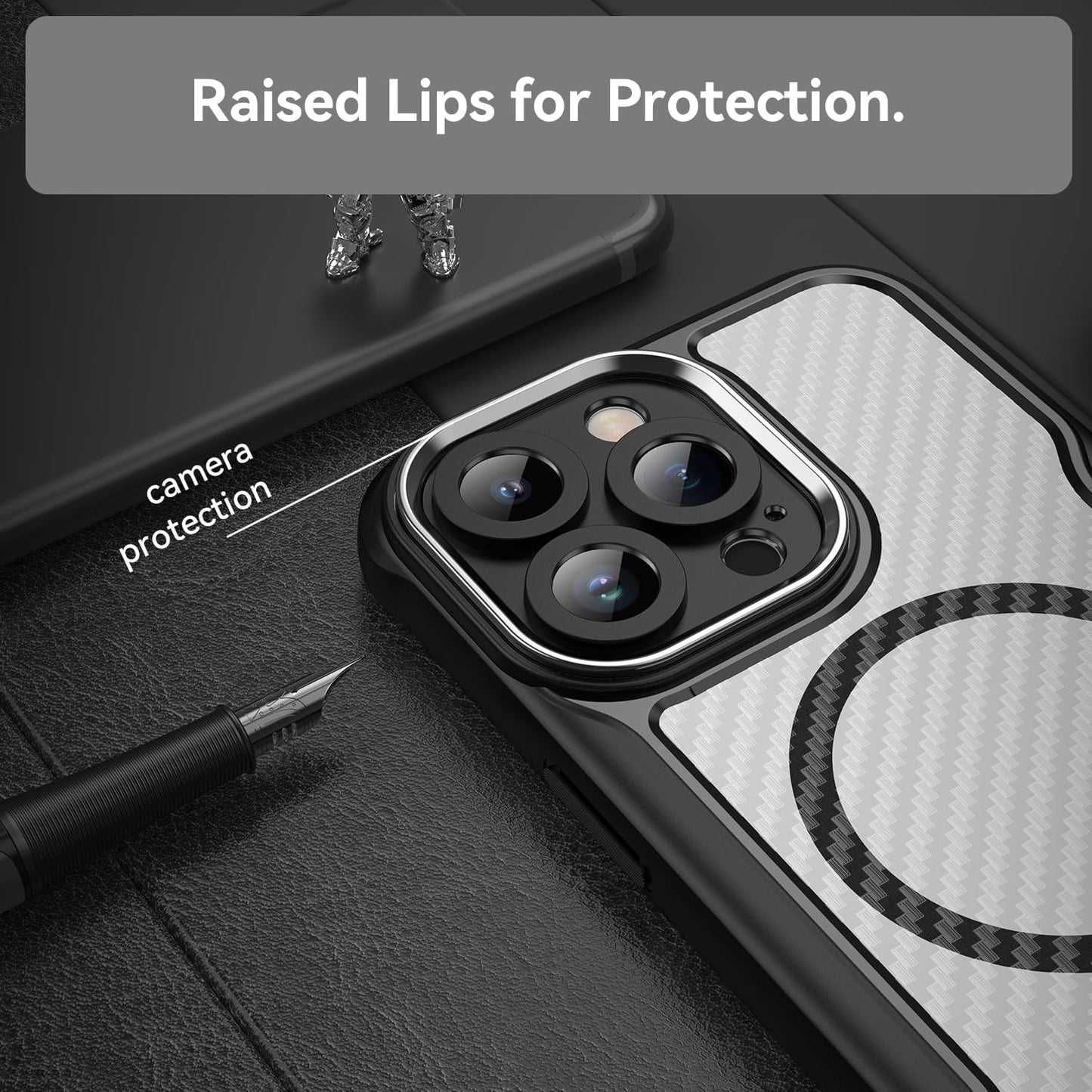 Magnetic carbon fibre case for iPhone 14 Pro max, support wireless charging, carbon fibre shockproof slim case Green