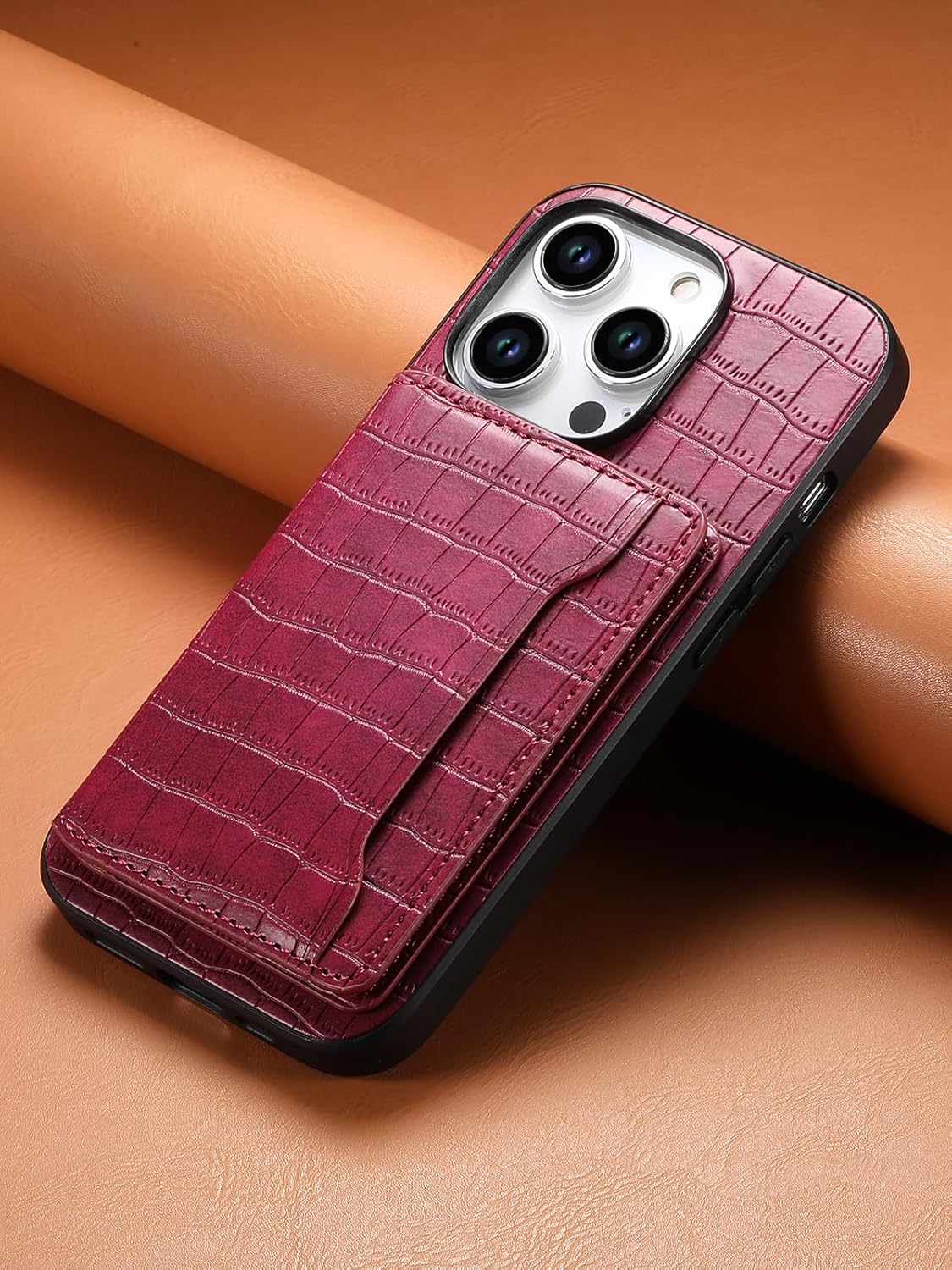 Crocodile pattern phone case suitable for iPhone 15 Pro max, magnetic card holder holder card slot phone case, Green