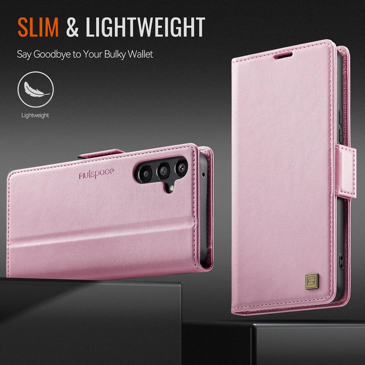 iTape Soft leather wallet case for Samsung Galaxy A54, RFID (anti-theft), wallet card slot flip cover stand for Samsung Galaxy A54 Support wireless charging Rose Gold