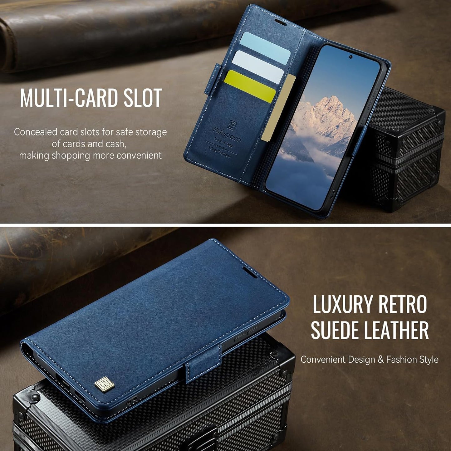 iTape Soft leather wallet case for Samsung Galaxy S24 Ultra, RFID (anti-theft), wallet card slot flip cover stand for Samsung Galaxy S24 Ultra Support wireless charging Brown