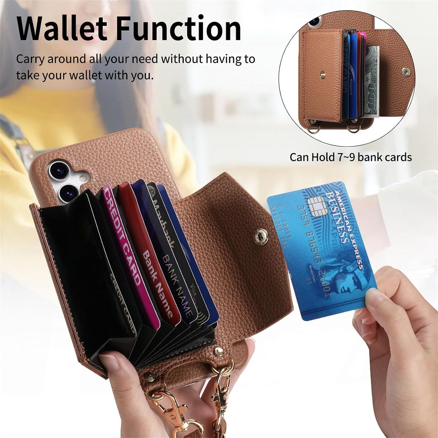 iTape Card Holder Wallet Phone Case for Samsung Galaxy A55, Shockproof Ultra-thin Phone Case, Makeup Mirror with Crossbody Strap Pink
