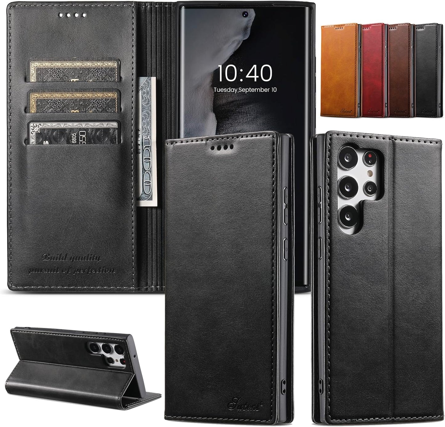 iTape Wallet phone case for Samsung Galaxy S24 Ultra, magnetic flip cover stand, leather phone case for Samsung Galaxy S24 Ultra Leather phone case Red
