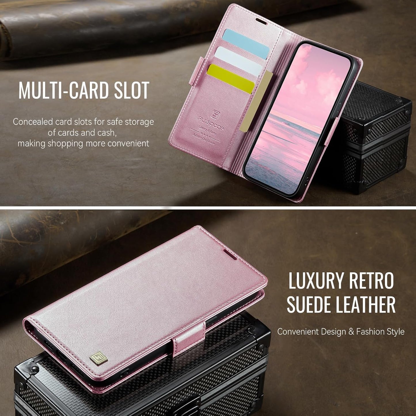 Soft leather wallet case for iPhone 16E, RFID (anti-theft), wallet card slot flip cover stand for iPhone 16E Support wireless charging Gray