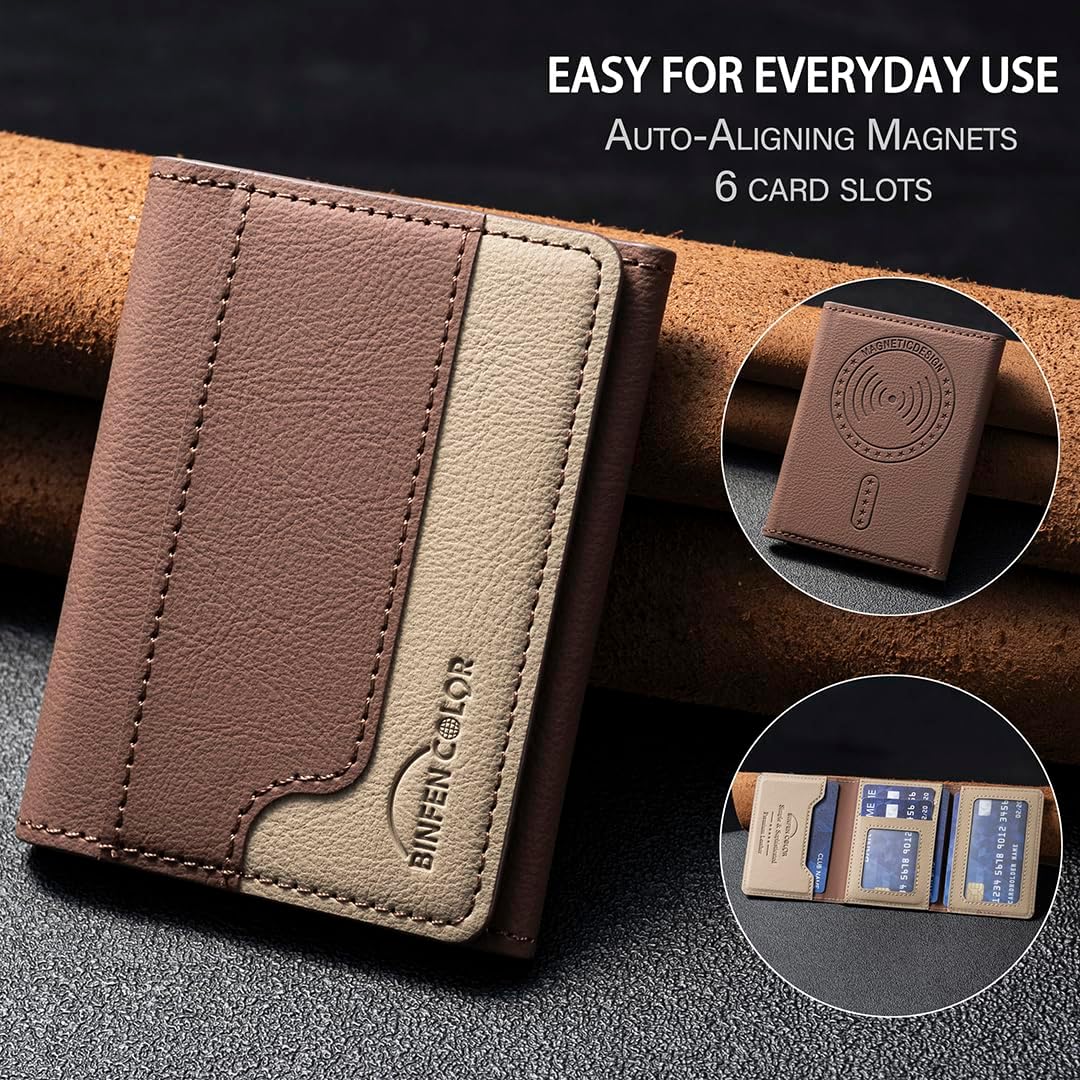 iTape Leather Magnetic Phone Wallet Compatible with Various Phone Models Android and iOS, Colorblock Horizontal Magnetic Card Holder Ultra-thin Wallet Card Holder Flip Stand Green