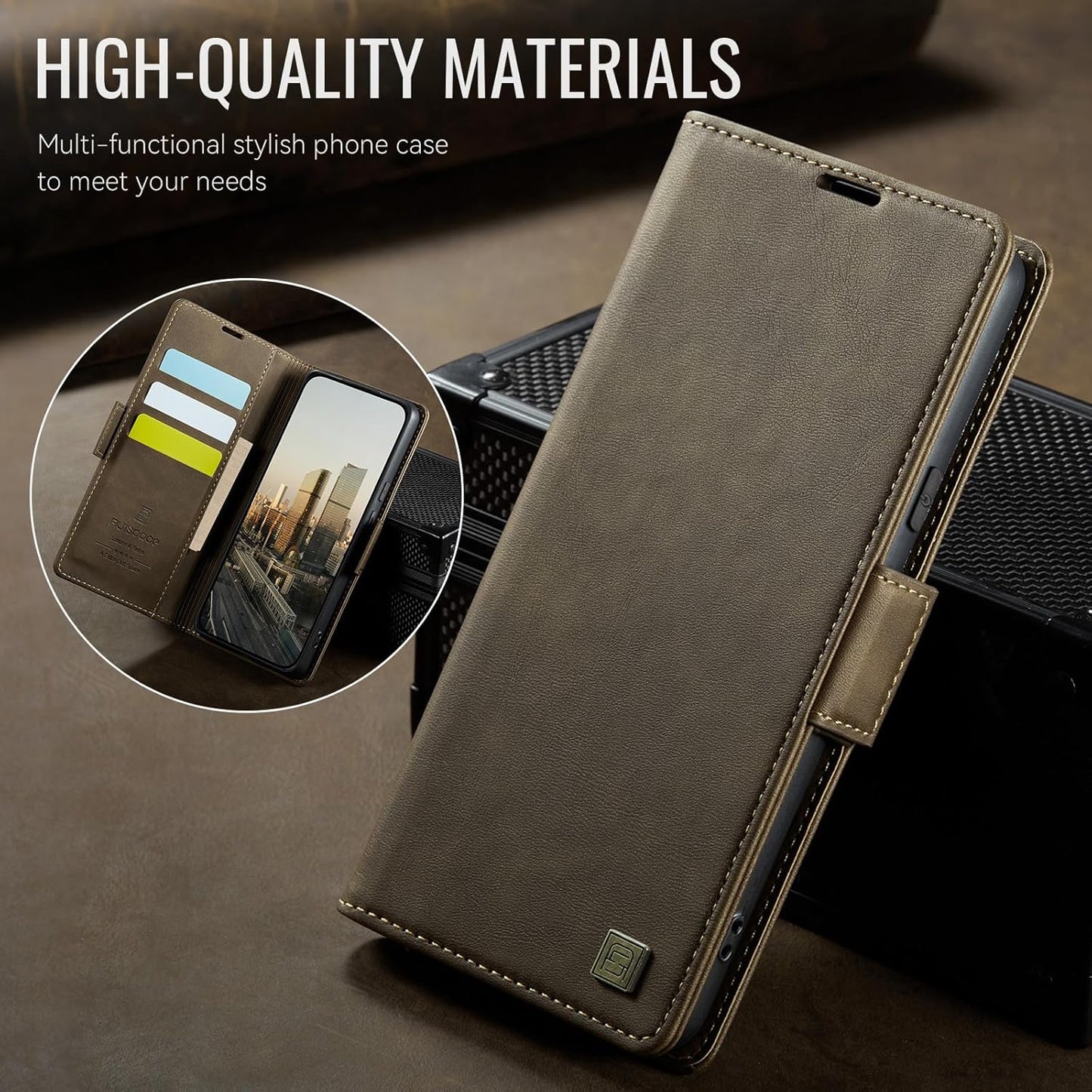 iTape Soft leather wallet case for Google Pixel 8 Pro, RFID (anti-theft), wallet card slot flip cover stand for Google Pixel 8 Pro Support wireless charging Brown