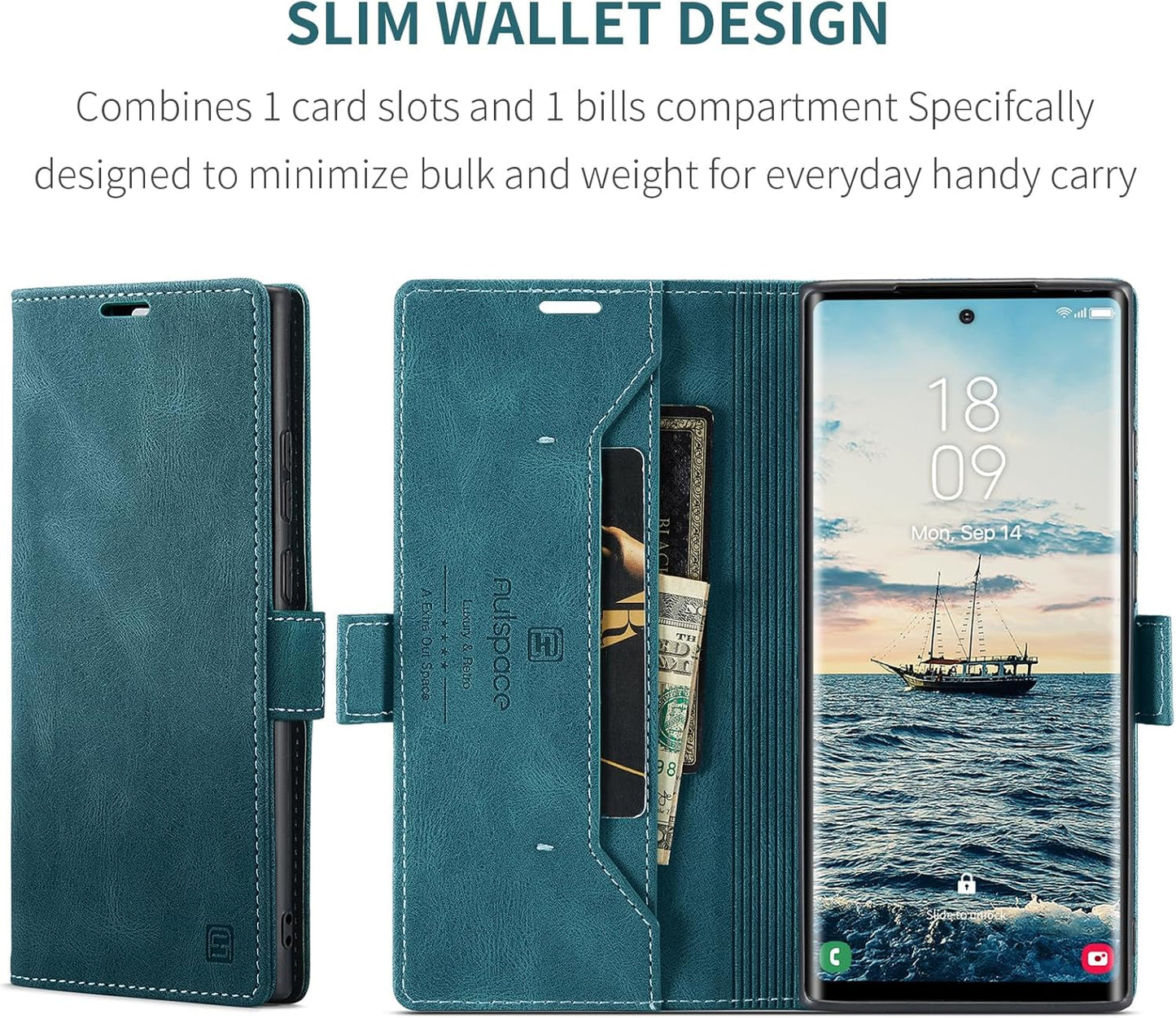 iTape Retro frosted soft leather mobile phone case for Samsung Galaxy S24 Ultra, RFID (anti-theft swipe), wallet card slot flip cover stand, Black