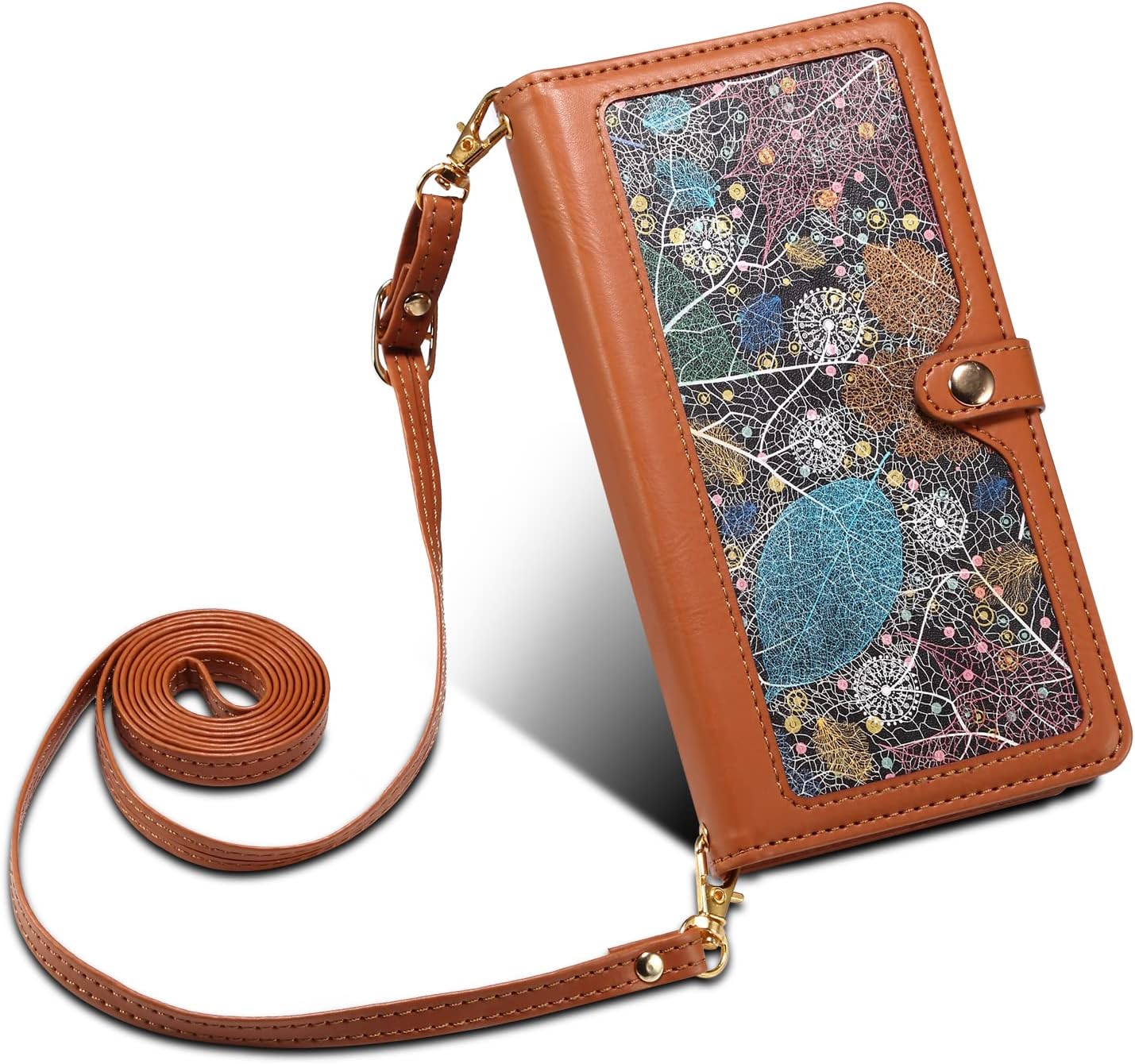 iTape Wallet case for Samsung Galaxy S24 Ultra, card slot photo frame flip stand phone protective case (RFID anti-theft brush) with wrist strap, cross-body strap Orange