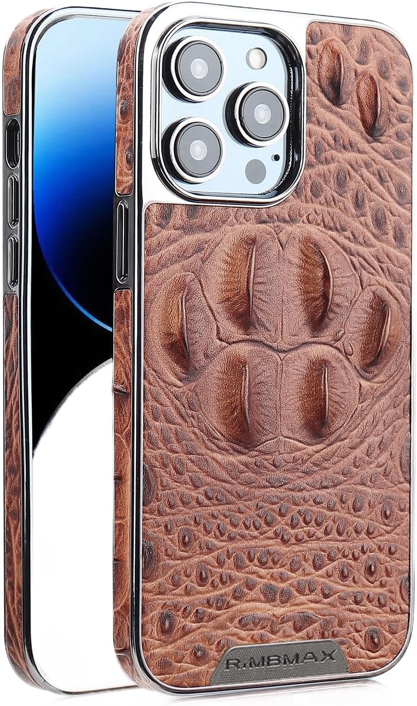 Crocodile pattern phone case for iPhone 15 Pro max, shockproof and drop-proof phone case, genuine leather crocodile pattern phone protective case Black