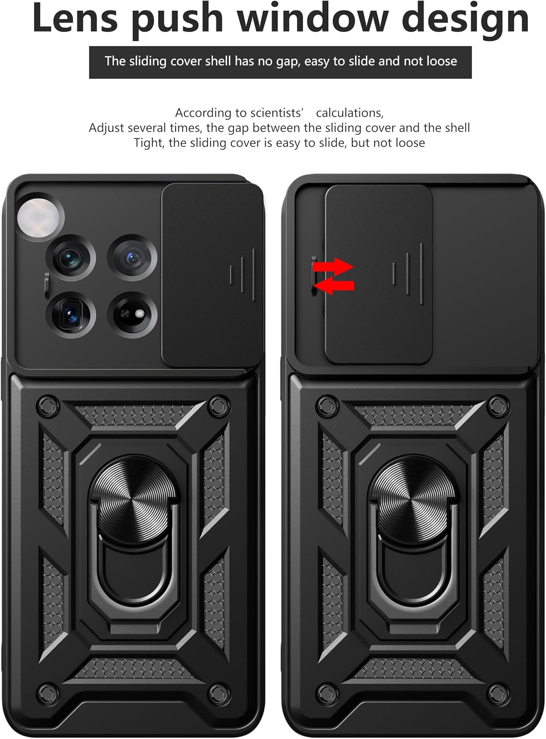 iTape Shockproof phone case for one plus 12 5G, with sliding window back cover, ring buckle holder, magnetic phone case car mount zhij Rose Gold
