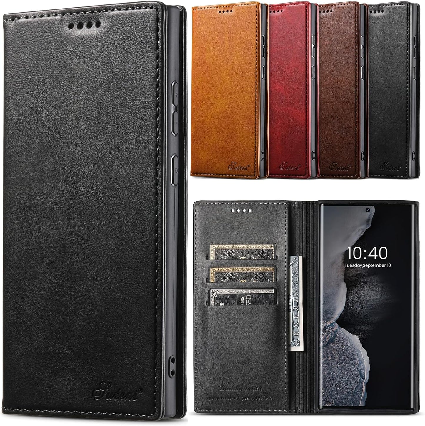 iTape Wallet phone case for Samsung Galaxy S24 Ultra, magnetic flip cover stand, leather phone case for Samsung Galaxy S24 Ultra Leather phone case Red