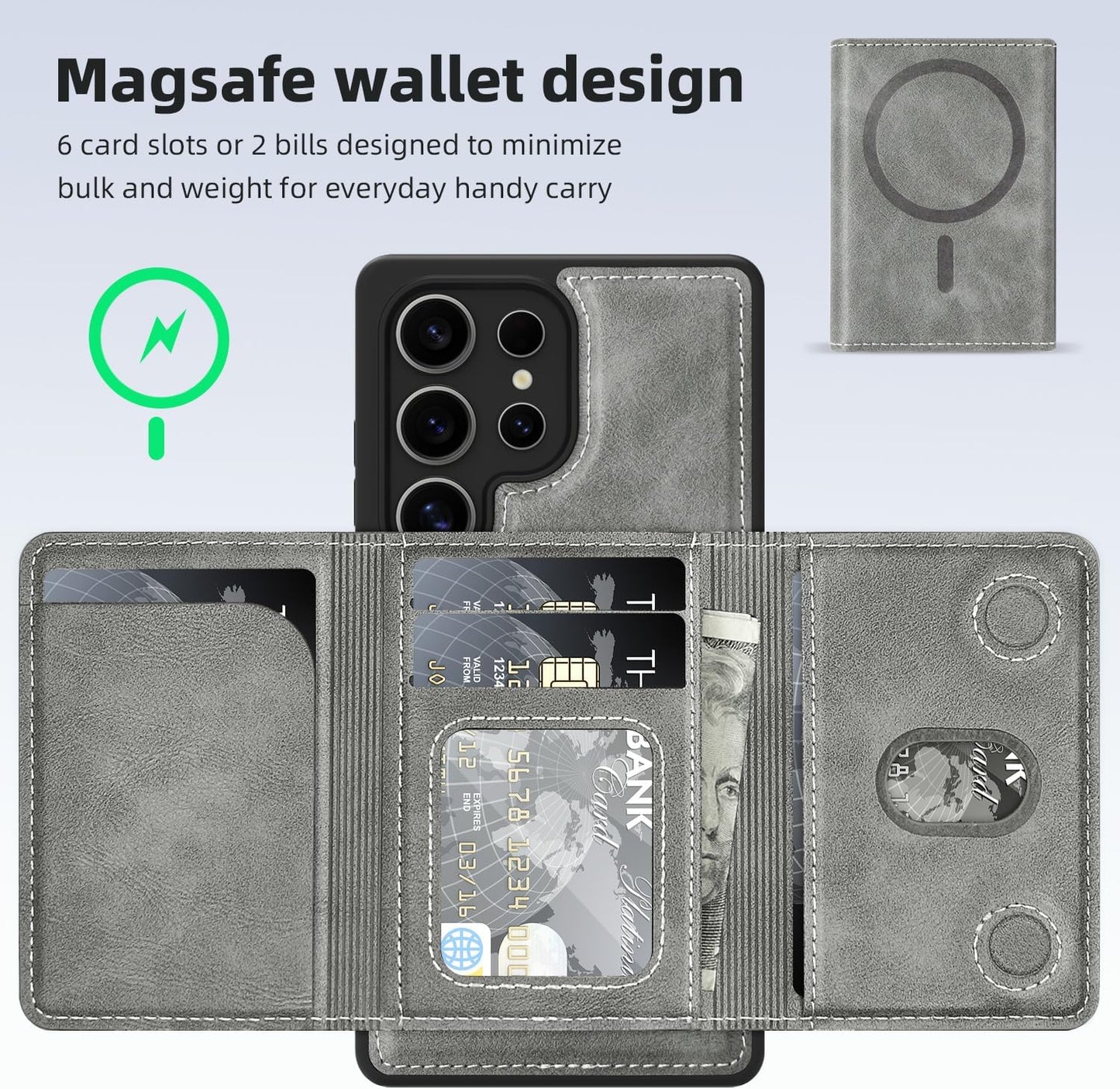 2 in 1 card holder phone case for Samsung Galaxy S25 Ultra, magnetic leather phone case magnetic car mount wireless charging, card holder holder Purple