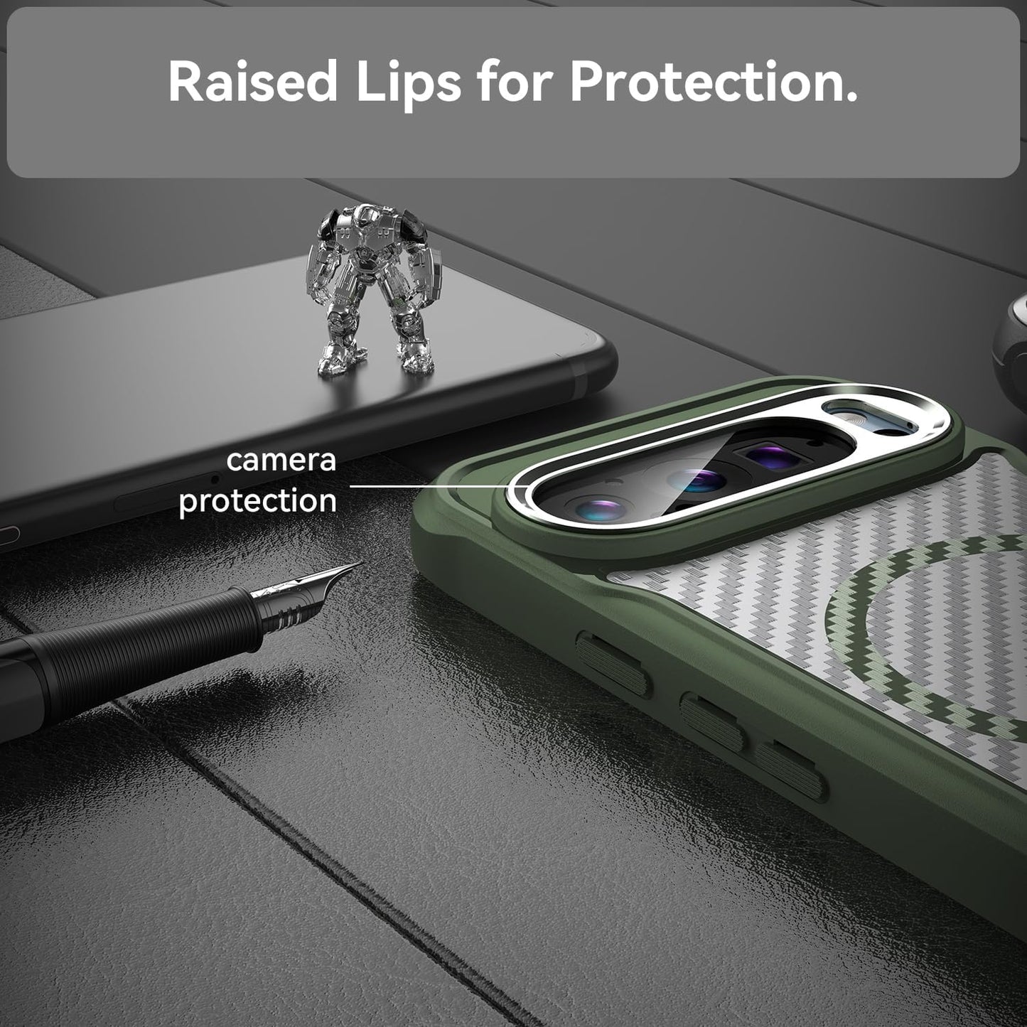 iTape Magnetic carbon fibre case for Google Pixel 9 Pro, support wireless charging, carbon fibre shockproof slim case Black