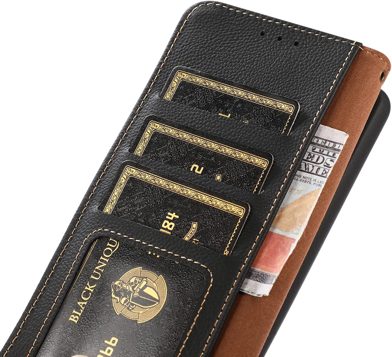 iTape Genuine leather phone case for Honor 400 Lite, cowhide RFID anti-theft brush phone case with card slot and shockproof flip cover Black