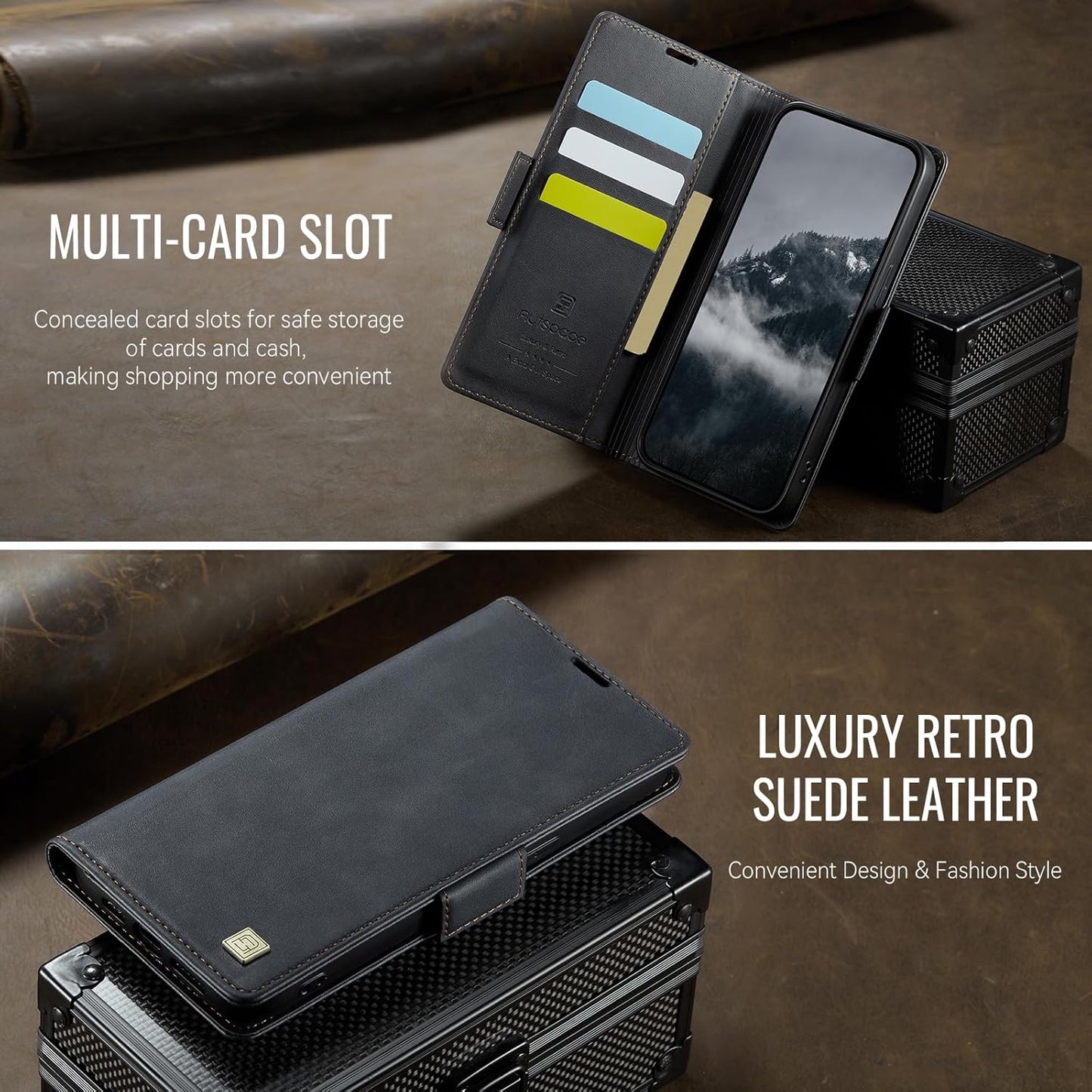 Soft leather wallet case for iPhone 16E, RFID (anti-theft), wallet card slot flip cover stand for iPhone 16E Support wireless charging Gray