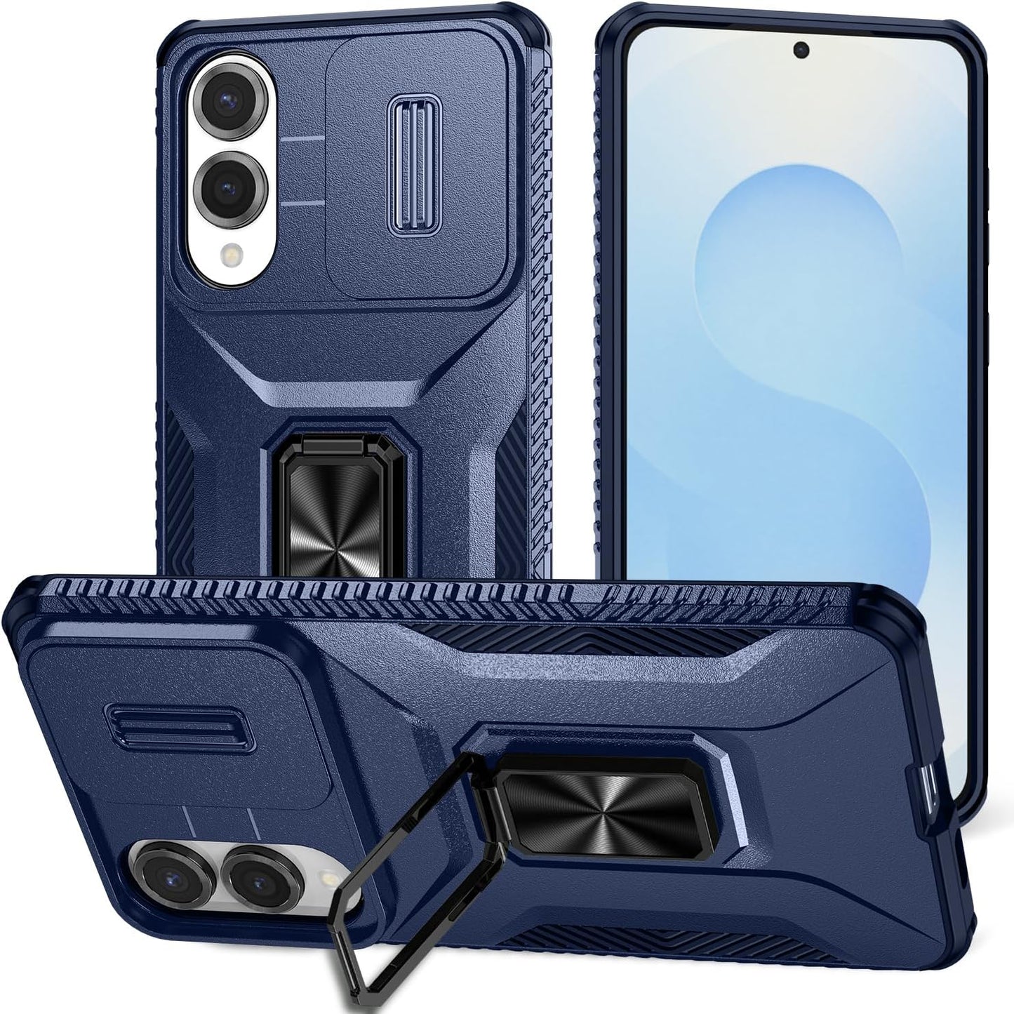 Magnetic car mount 2 in 1 phone case for Samsung Galaxy S25 Edge, double layer shockproof and drop-proof protective case. 360° rotating bracket finger ring buckle push window lens protection