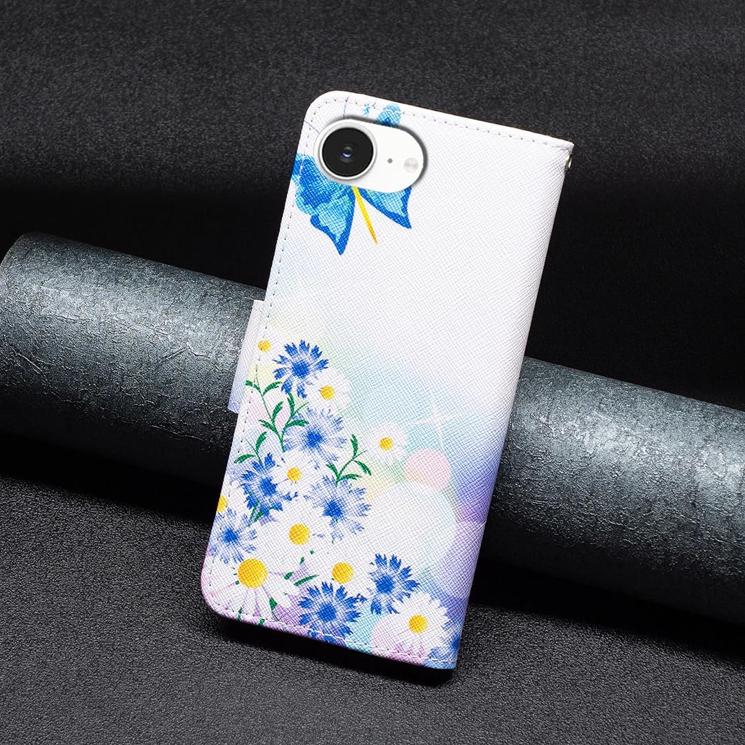 Painted phone case for iPhone 16E, magnetic closure wallet case, multiple card slots, wallet, flip cover, shockproof protection