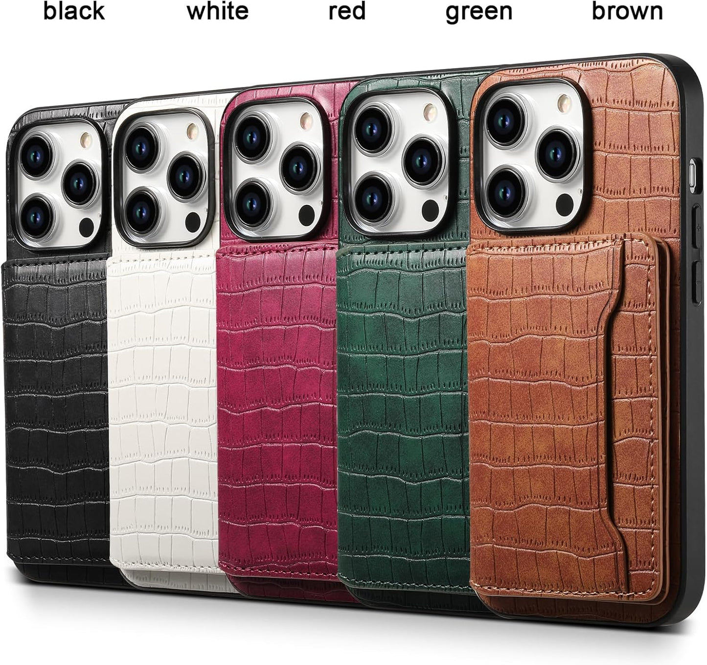 Crocodile pattern phone case suitable for iPhone 15 Pro max, magnetic card holder holder card slot phone case, Green