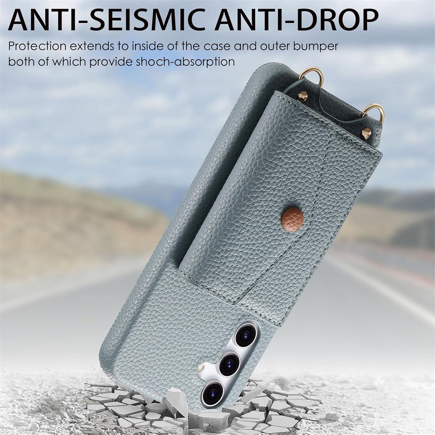 iTape Card Holder Wallet Phone Case for Samsung Galaxy A54 5G, Shockproof Ultra-thin Phone Case, Makeup Mirror with Crossbody Strap Brown