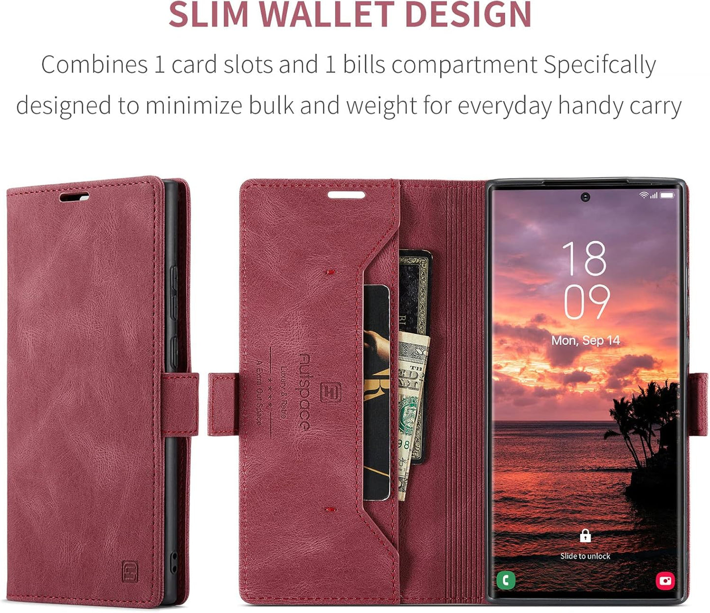 iTape Retro frosted soft leather mobile phone case for Samsung Galaxy S24 Ultra, RFID (anti-theft swipe), wallet card slot flip cover stand, Black