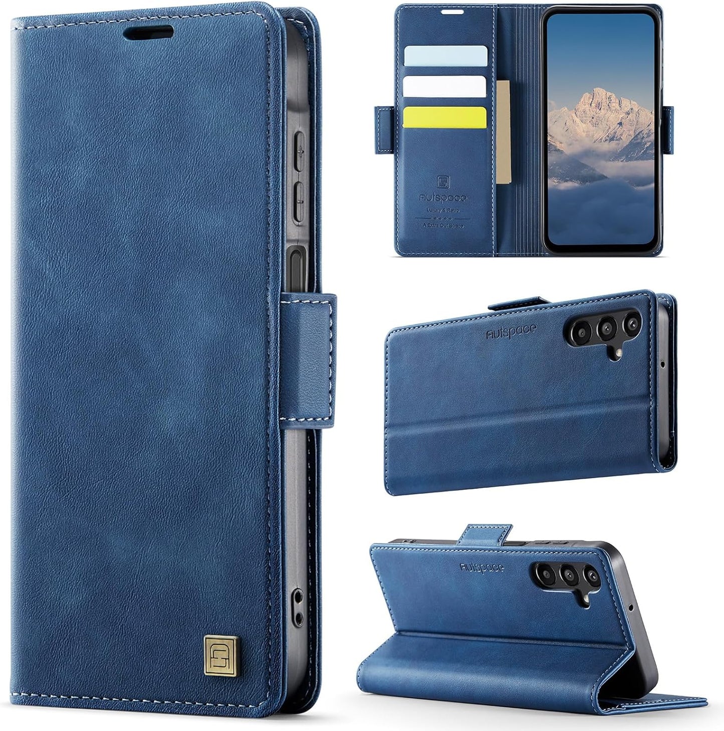 iTape Soft leather wallet case for Samsung Galaxy A14, RFID (anti-theft), wallet card slot flip cover stand for Samsung Galaxy A14 Support wireless charging Blue