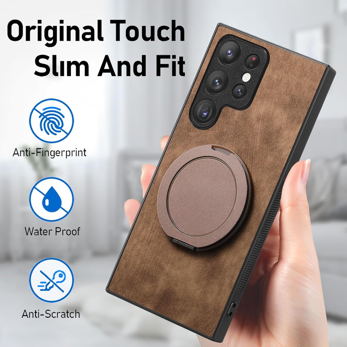 iTape Retro magnetic mobile phone case for Samsung Galaxy S25 Ultra, wireless charging magnetic car mount, round ring 360% rotating mount Green