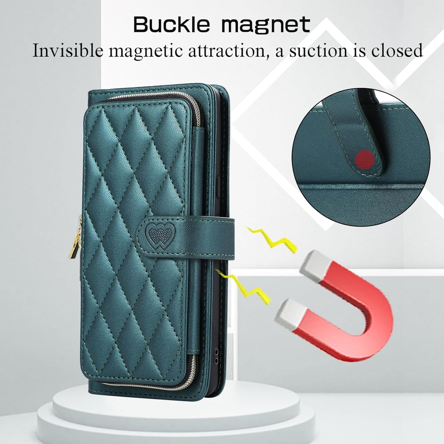 iTape Diamond Wallet Case for Google Pixel 8, Flip Leather Stand, Wrist Strap, Magnetic Closure, Shockproof Case Coin Purse Card Holder, Crossbody Strap Black