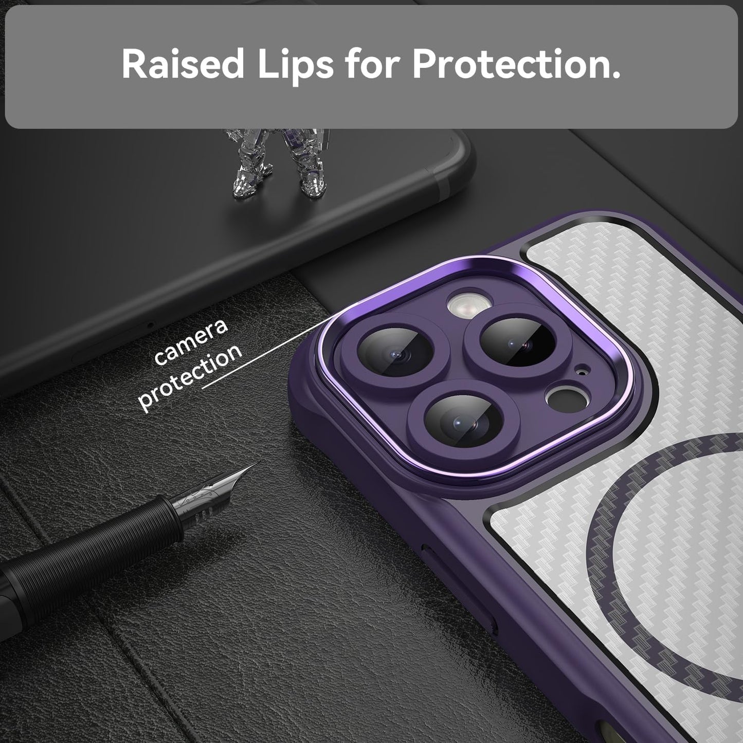 Magnetic carbon fibre case for iPhone 16 Pro, support wireless charging, carbon fibre shockproof slim case Purple