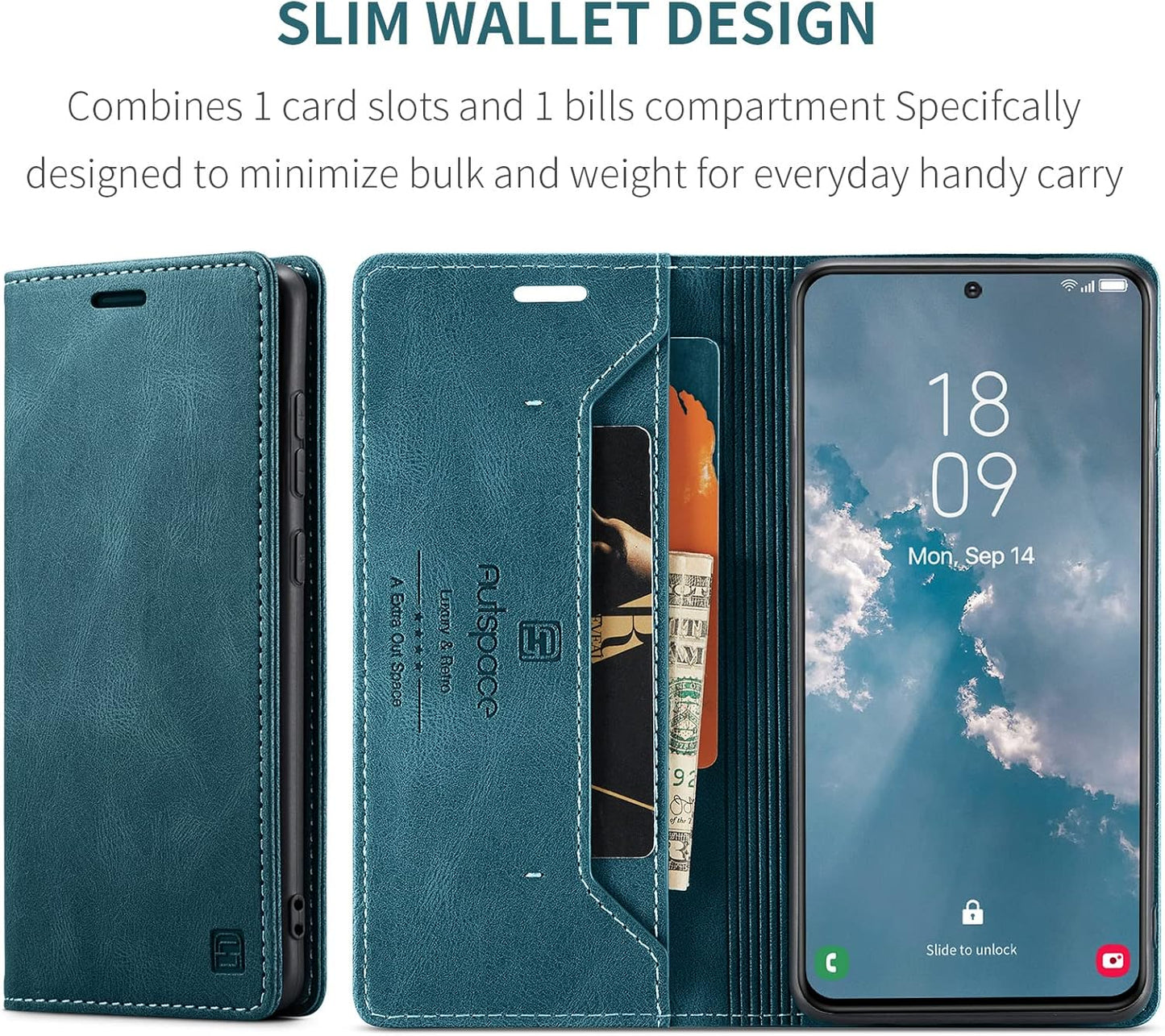 iTape Retro frosted soft leather mobile phone case for Samsung Galaxy S24, RFID (anti-theft swipe), wallet card slot flip cover stand, Green