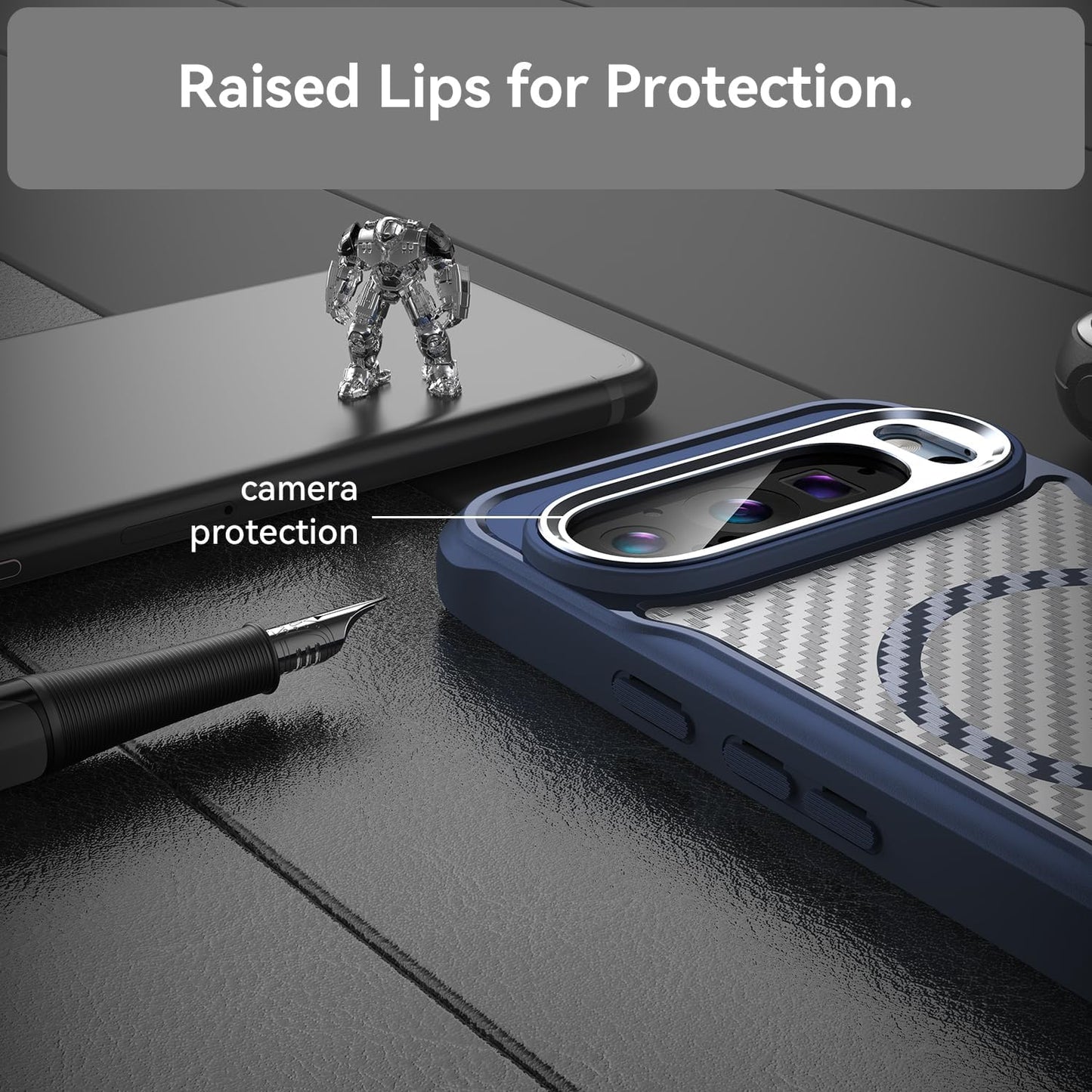 iTape Magnetic carbon fibre case for Google Pixel 9 Pro, support wireless charging, carbon fibre shockproof slim case Black
