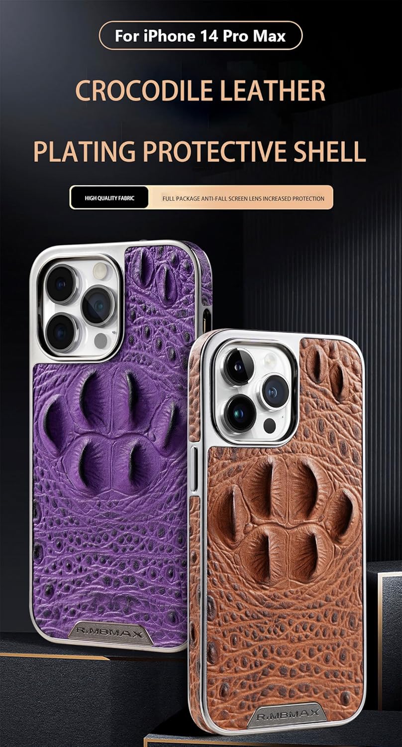 Crocodile pattern phone case for iPhone 15 Pro max, shockproof and drop-proof phone case, genuine leather crocodile pattern phone protective case Black