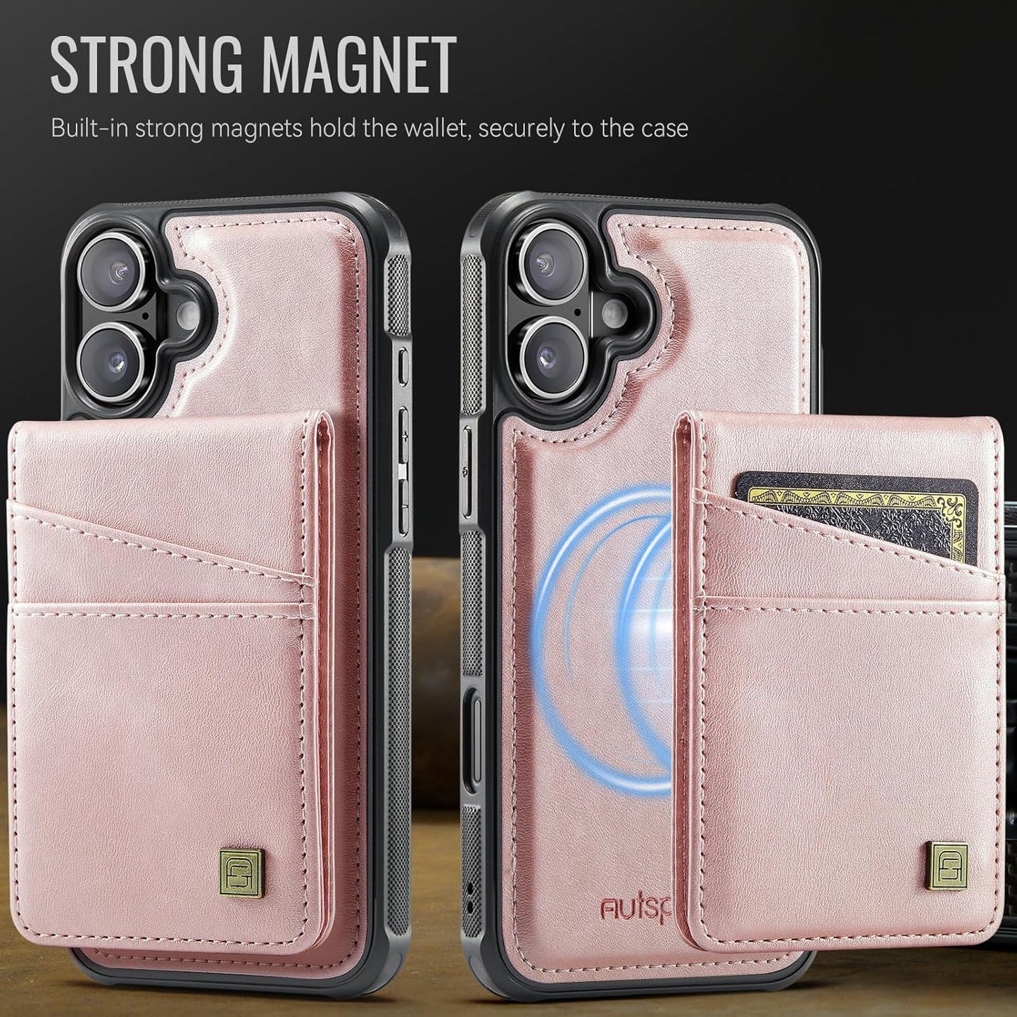 Up and down card holder mobile phone case suitable for iPhone 16 Plus, RFID (anti-theft), supports car magnetic suction function, card slot wallet holder Brown
