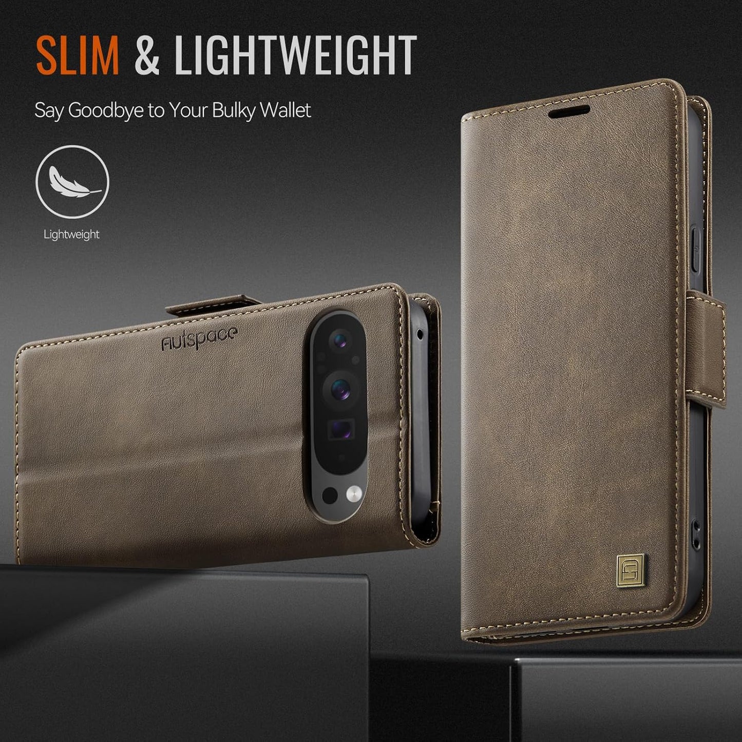 iTape Soft leather wallet case for Google Pixel 9Pro, RFID (anti-theft), wallet card slot flip cover stand for Google Pixel 9Pro Support wireless charging Brown