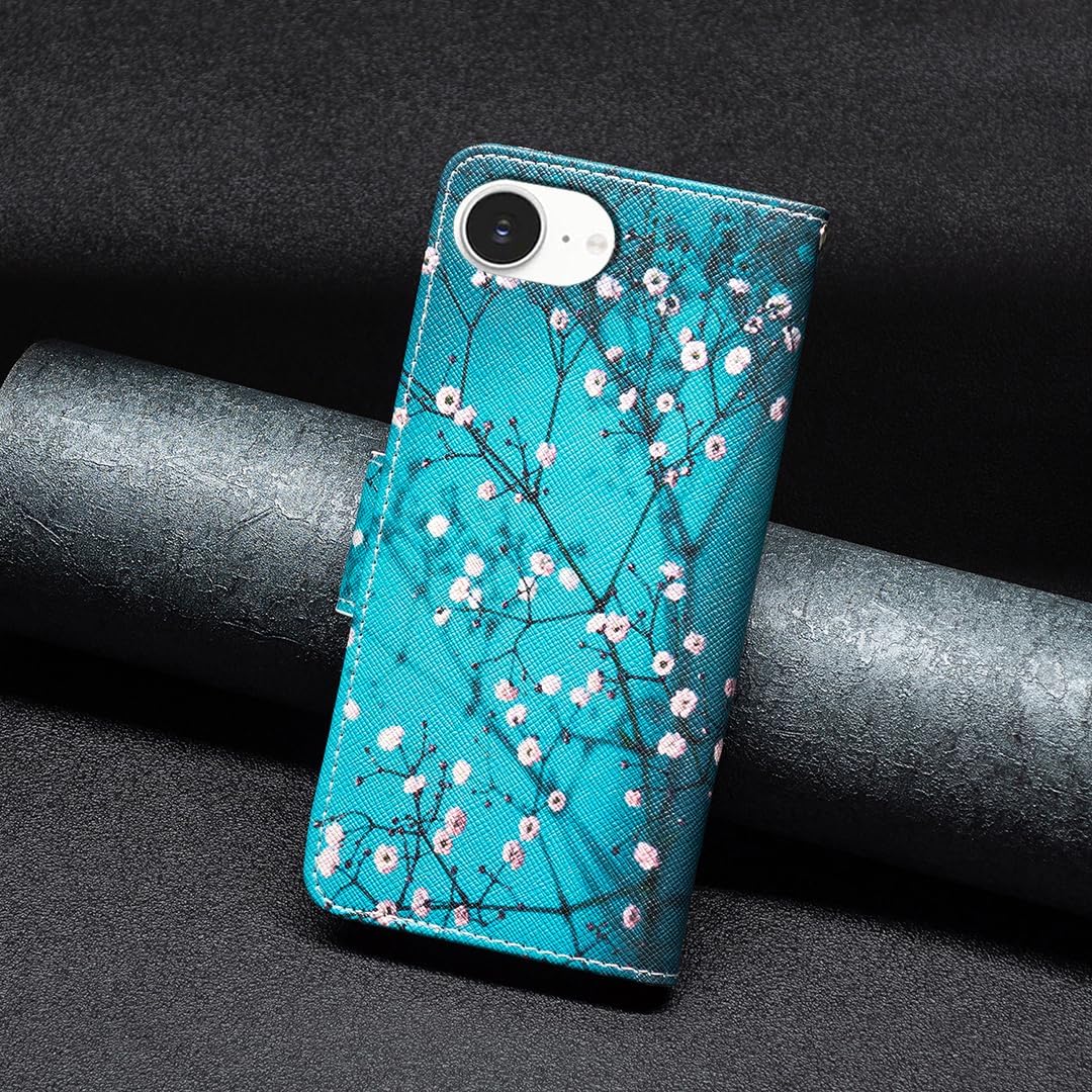 Painted phone case for iPhone 16E, magnetic closure wallet case, multiple card slots, wallet, flip cover, shockproof protection