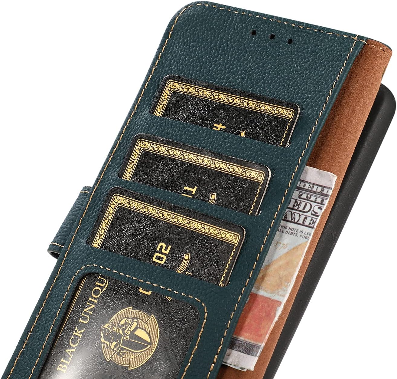 iTape Genuine leather phone case for Honor 400 Lite, cowhide RFID anti-theft brush phone case with card slot and shockproof flip cover Black