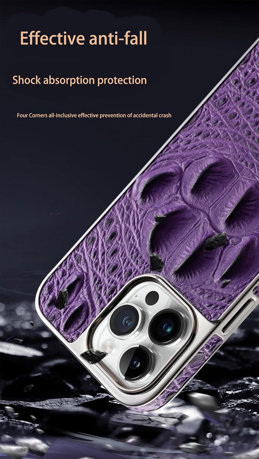 Crocodile pattern phone case for iPhone 15 Pro max, shockproof and drop-proof phone case, genuine leather crocodile pattern phone protective case Black