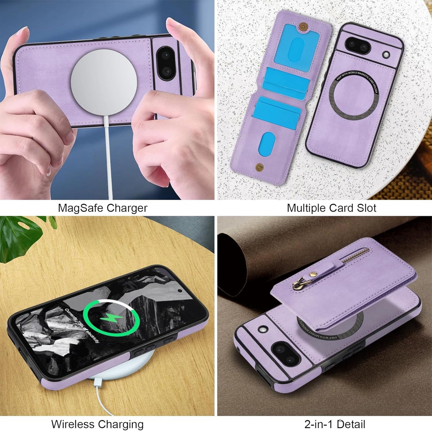 iTape Magnetic card holder phone case suitable for Google Pixel 8A, zipper magnetic split magnetic wallet with adjustable bracket Black