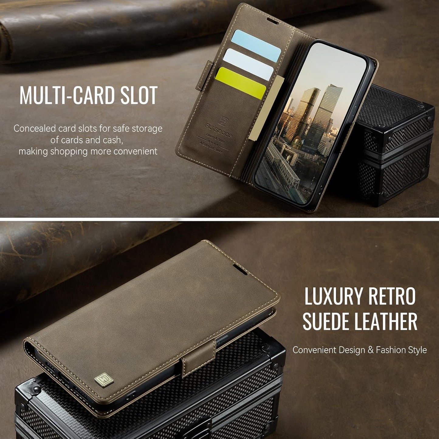 Soft leather wallet case for iPhone 16E, RFID (anti-theft), wallet card slot flip cover stand for iPhone 16E Support wireless charging Gray
