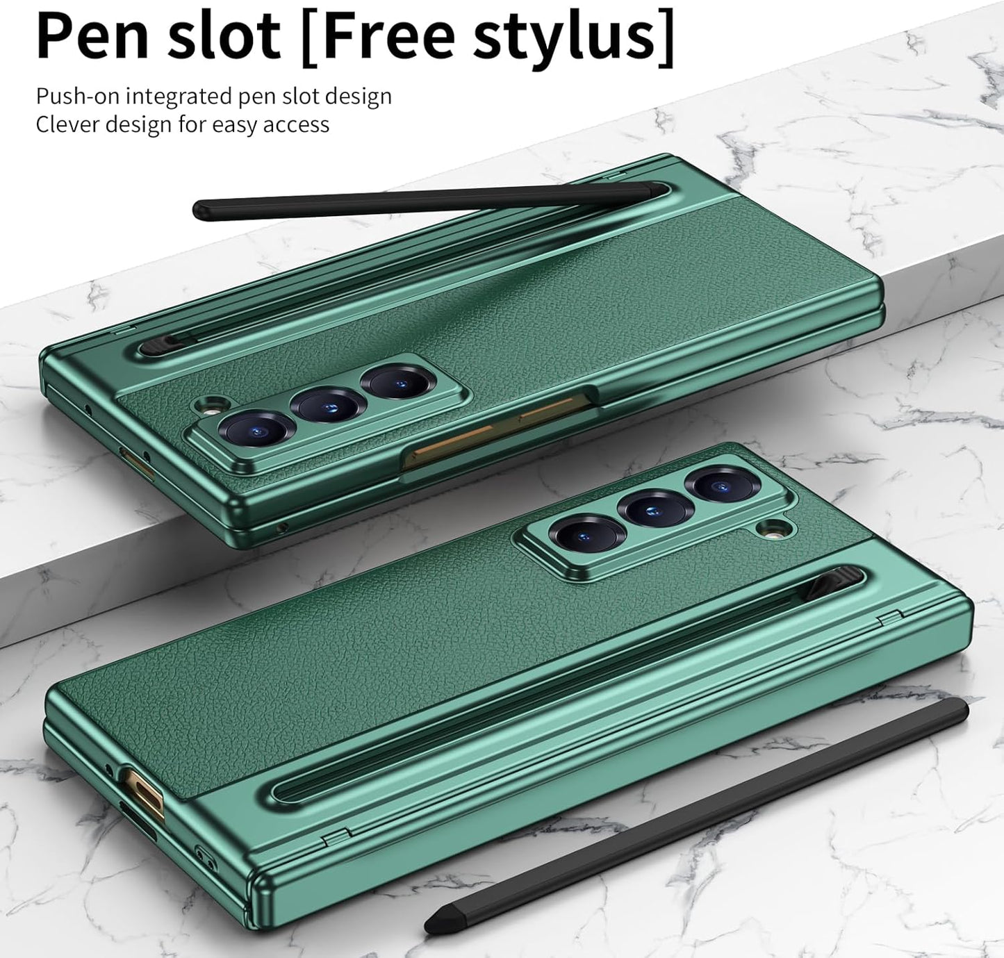 iTape Lightweight phone case for Samsung W25, hinged case supports wireless charging with lens protection, screen protector, complimentary stylus, drop-proof and fingerprint resistant Gold