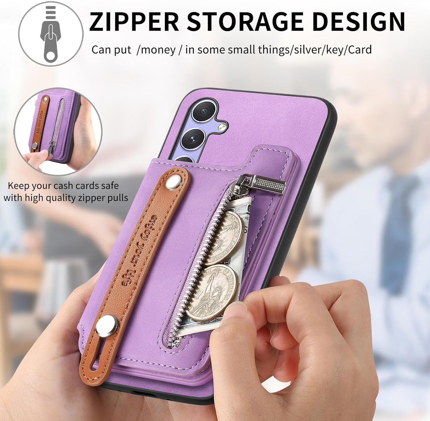 iTape Retro magnetic mobile phone case for Samsung Galaxy S25+, wireless charging magnetic car mount, Card slot, card holder, wrist strap bracket RFID anti-theft card Orange