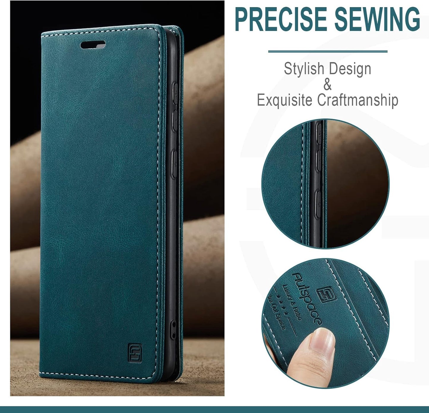 iTape Retro frosted soft leather mobile phone case for Samsung Galaxy S24, RFID (anti-theft swipe), wallet card slot flip cover stand, Green