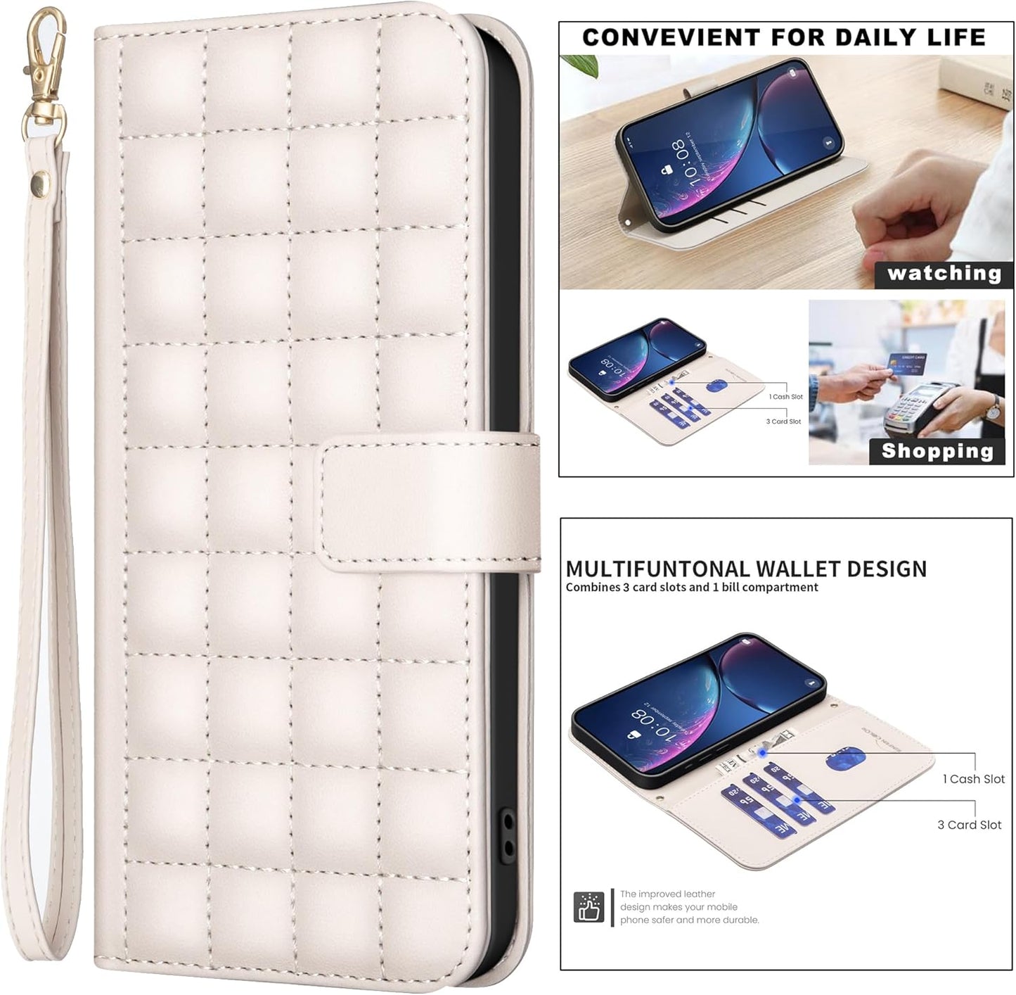 Plaid Wallet Phone Case for iPhone 16E, Wallet Phone Case, Flip Stand, Credit Card Slot Wallet With wrist strap Green